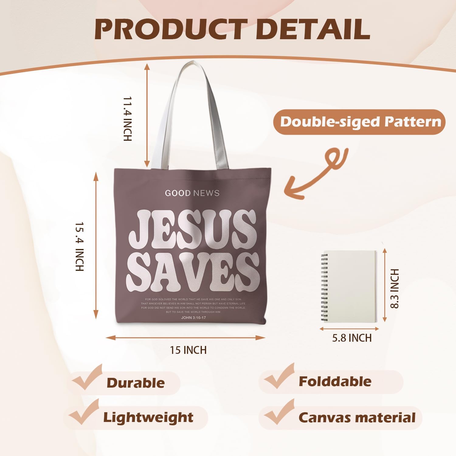 Christian Tote Bag, Good News Religious Jesus Canvas Totes Bag Christian Reusable Grocery Shopping Bags