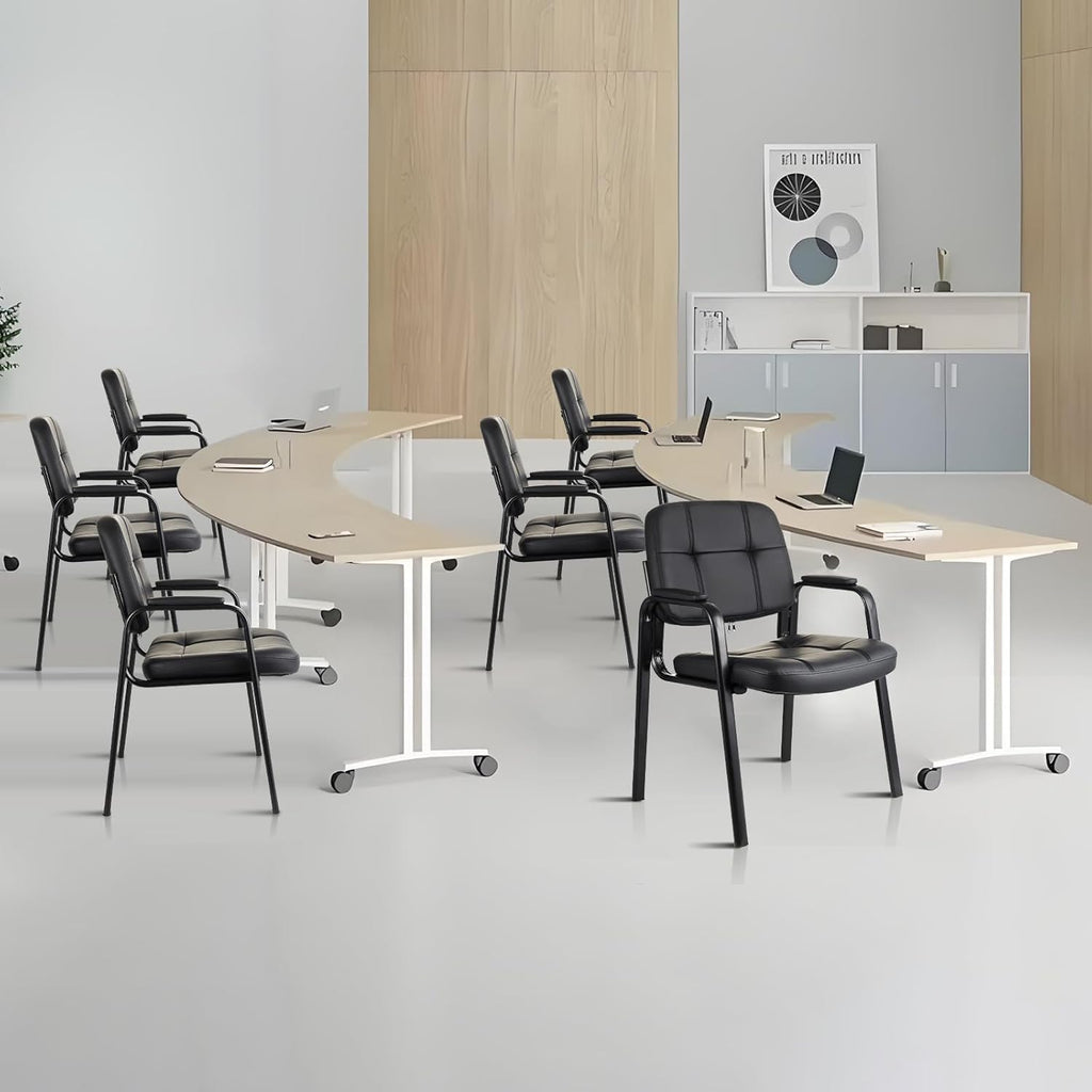 CLATINA Office Reception Guest Chair with Bonded Leather Padded Arm Rest, Ergonomic Guest Chair for Waiting Room Lobby Meeting Church Conference School, Black, 2 Pack