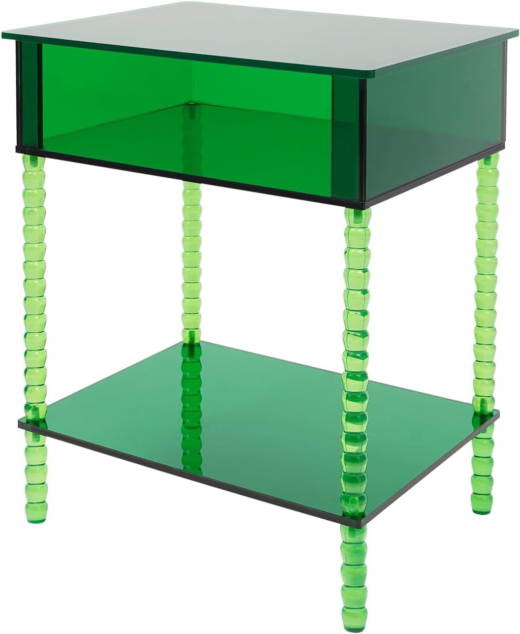 3 Tier Side Table, Acrylic End Table with Storage Shelf, Floorstanding Nightstand for Small Space, Bedside Table, Console Table for Bedroom, Living Room, Office(Green)