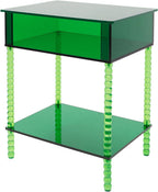 3 Tier Side Table, Acrylic End Table with Storage Shelf, Floorstanding Nightstand for Small Space, Bedside Table, Console Table for Bedroom, Living Room, Office(Green)