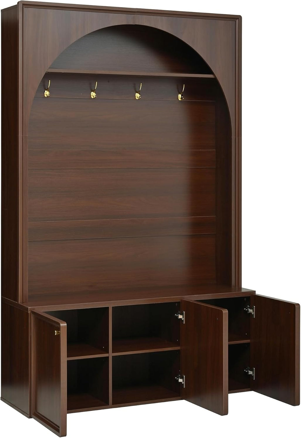 LUMISOL 77" Entryway Hall Tree with Bench and Coat Rack, Hall Tree Bench with Shoe Storage, 4 Hooks, Shelf, Wooden Style Coat Rack for Living Room, Mudroom, Arched Design, Walnut