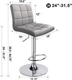 Leopard Modern Square PU Leather Adjustable Bar Stools with Back,Square Back Bar Stools, Counter Height Swivel Stool, 1 Chair (Light Grey)