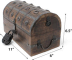 Nautical Cove Wooden Treasure Chest with Padded Velvet Lining and Antique Lock with Skeleton Keys (Medium 11x6x6.5) – Luxury Wood Pirate Chest, Decorative Wooden Keepsake Box