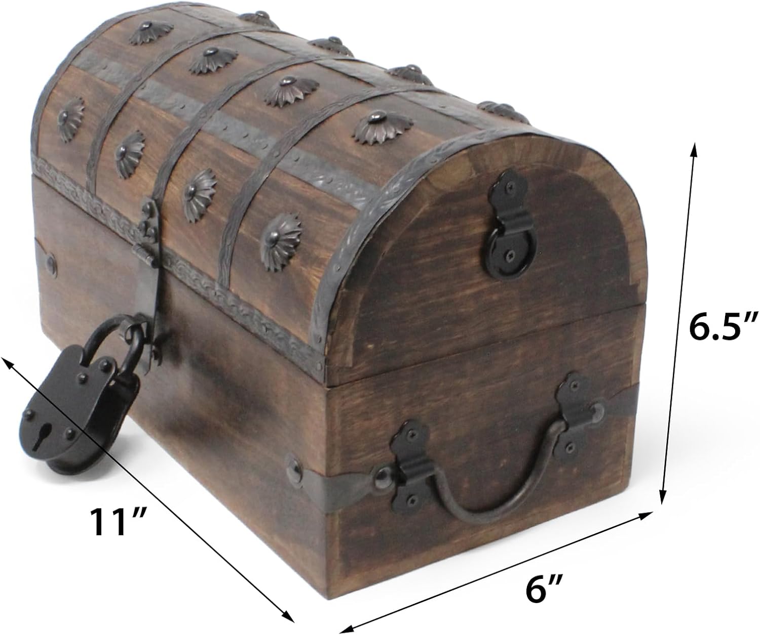 Nautical Cove Wooden Treasure Chest with Padded Velvet Lining and Antique Lock with Skeleton Keys (Medium 11x6x6.5) – Luxury Wood Pirate Chest, Decorative Wooden Keepsake Box