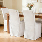 Parsons Dining Chairs Set of 6, Upholstered Slipcovered Dining Room Chairs with Removable Washable Skirt, High Back Kitchen Chairs with Solid Wood Legs, Cream White Linen Fabric