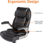 Amazon Basics Ergonomic High-Back Office Chair with Flip-Up Arms, Adjustable Lumbar Support, Height Adjustable, 29.5"D x 27.5"W x 44.75"H, Black