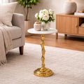 Gold Side Table with White Marble Top | Decorative Modern End Table | Bamboo Shape Aluminum Base | Accent Table for Living Room Decor | 14x14x23.5