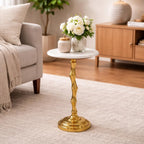 Gold Side Table with White Marble Top | Decorative Modern End Table | Bamboo Shape Aluminum Base | Accent Table for Living Room Decor | 14x14x23.5
