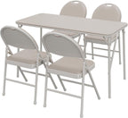 GAOMON Folding Table 4 Foot with Upholstered PU Leather Tabletop, Heavy Duty Metal Legs, Collapsible Design & Shelf Bracket, No Assembly Required, Indoor Outdoor Use, Beige