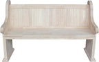 IC International Concepts, Sanctuary Bench, Solid Real Wood, Sturdy Parawood, Entryway/Dining/Living, Spacious Dimensions 58" W x 17.7" D x 18" H, 450 LBS Capacity, Paint/Stain Ready, Unfinished
