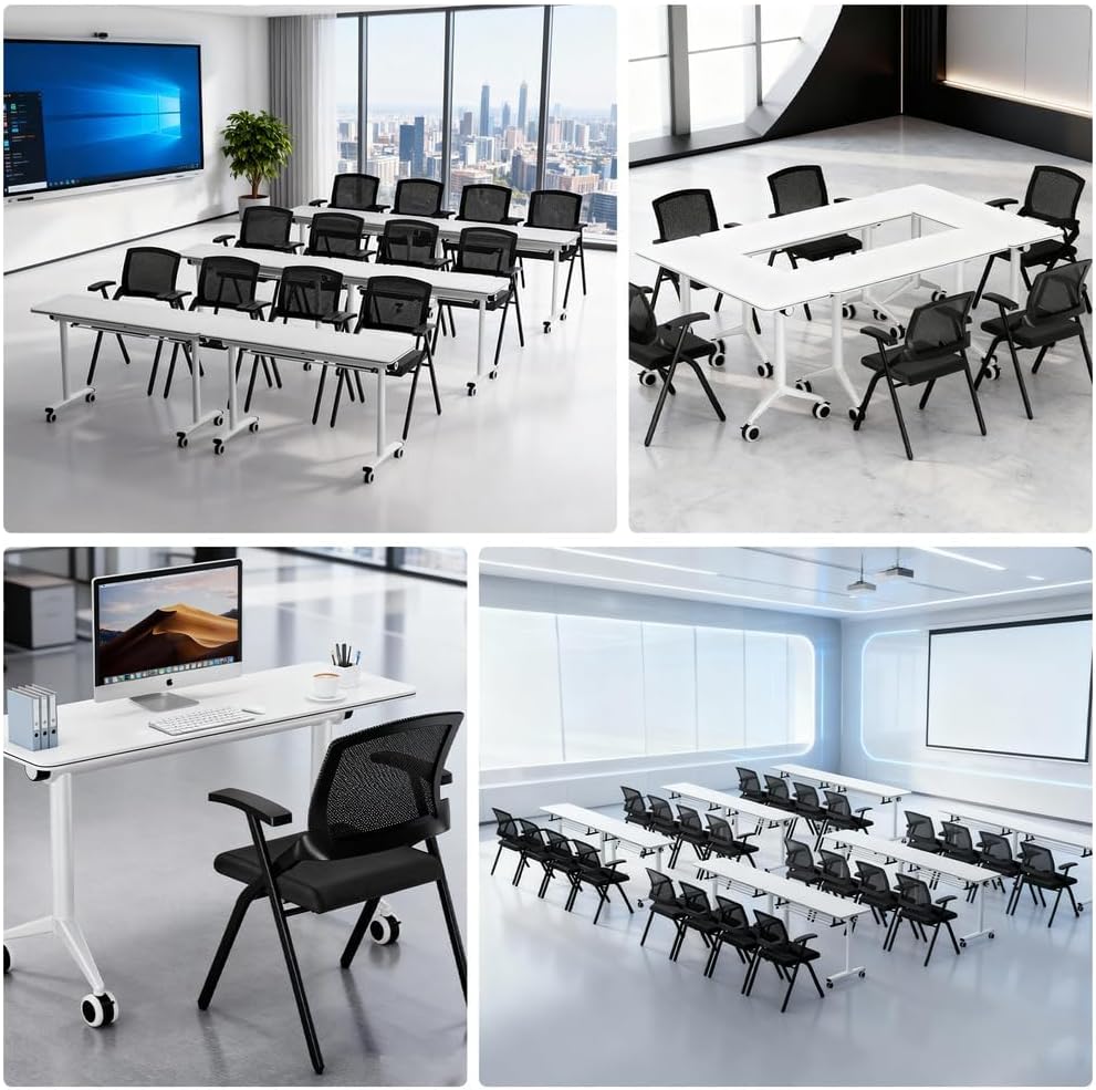 Heavy Duty Folding Conference Chair with Arms - Breathable Mesh Back, Comfortable Padded Seat, Sturdy Steel Frame for Office, Meeting Room & Training Seminar,Classroom (2, Black)