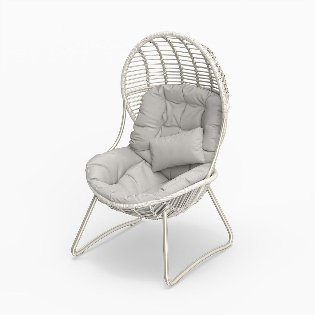 Kingdura Outdoor Wicker Egg Chair with Cushion, Oversized PE Rattan Chair, All-Weather Patio Lounge Chair for Balcony Porch Lawn & Indoor, 440LBS Capacity (Beige)