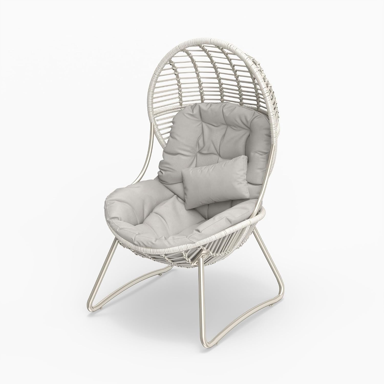 Kingdura Outdoor Wicker Egg Chair with Cushion, Oversized PE Rattan Chair, All-Weather Patio Lounge Chair for Balcony Porch Lawn & Indoor, 440LBS Capacity (Beige)