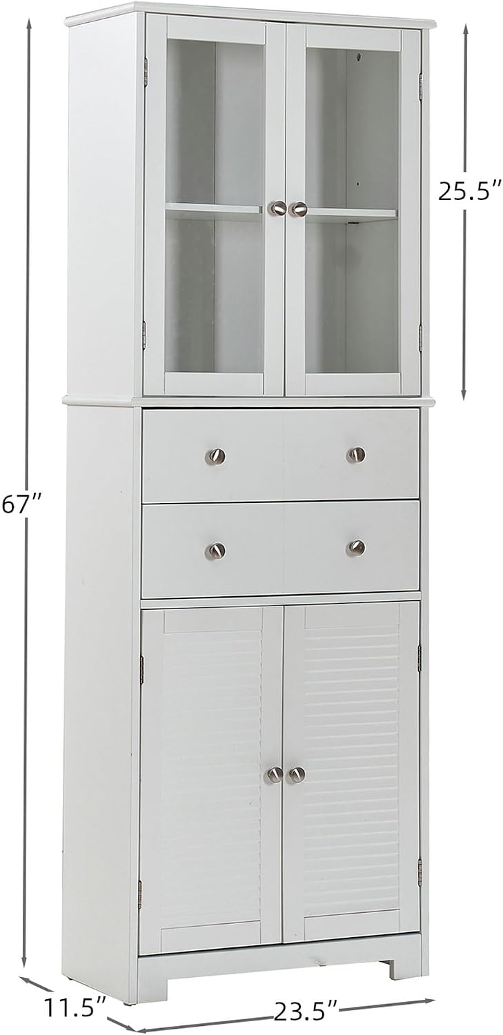 LUMISOL 67" Tall Kitchen Pantry Cabinet with Doors and Shelves, Modern Cupboard Storage Cabinet with Drawer, Kitchen Hutch for Living Room Dining Room Bathroom, White