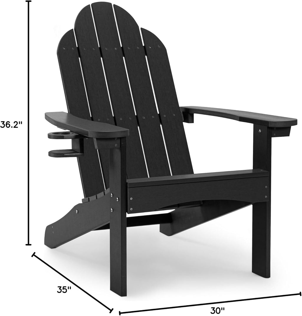 LUE BONA HDPS Adirondack Chairs Set of 4, Long-Lasting All-Season Outdoor Patio Chairs, Hidden Cup Holder, 350 LBS, Black