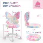 Lessmore Pink Girls Desk Chair - Comfy Swivel Kids Desk Chair for Girls Room, Fluffy Butterfly Kids Office Chair for Reading & Vanity,Pink