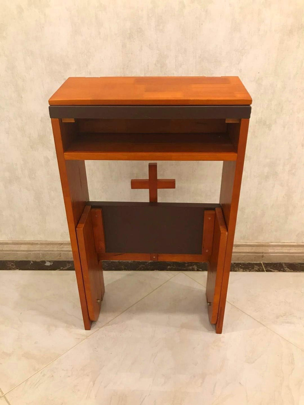 Prayer Bench Stool,Solid Wood Prayer Kneeler with Bench and Folding Table Top in Home,Church Prayer Table Chair Padded Kneeler Shelf for Kneeling at Home,Religious Gifts