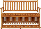 Solid Acacia Wood Patio Storage Bench with Large Storage Compartment, 47.2 Inch Garden Bench with Armrests and Backrest for Home and Garden