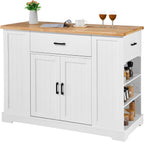 VEVOR 46" Wood Top Breakfast Bar with Storage Cabinet, Farmhouse Kitchen Table with Adjustable Shelf, Drawer, for Dining Kitchen Living Room, White