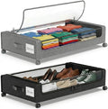 Under Bed Storage with Wheels, 2Pack 50L Under Bed Containers with Clear Lids, Dust Protection Underbed Bins for Clothes, Shoes, Space-Saving Organizer for Bedroom/Dorm, Black and Grey