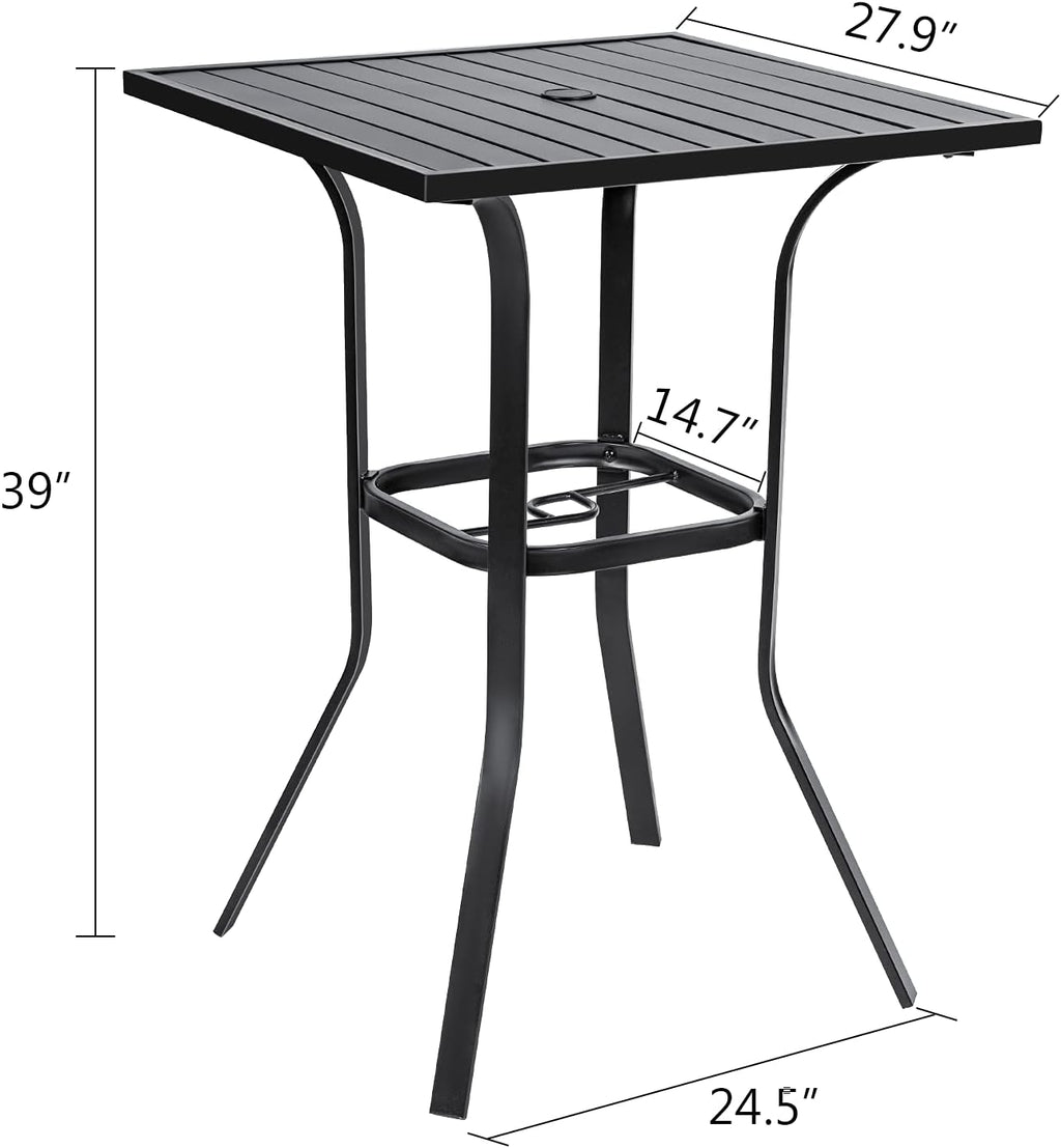 Crownland Patio Bar High 39” Table Metal Frame Outdoor Bar Bistro Table, Slatted Table Top with 1.57" Umbrella Hole, Classic Black