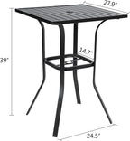 Crownland Patio Bar High 39” Table Metal Frame Outdoor Bar Bistro Table, Slatted Table Top with 1.57" Umbrella Hole, Classic Black