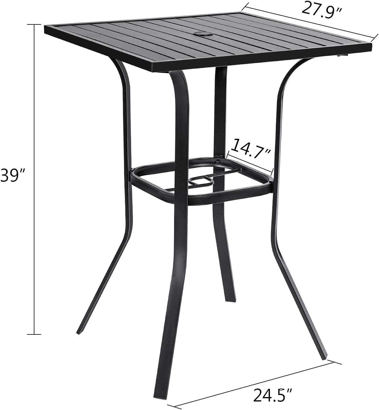 Crownland Patio Bar High 39” Table Metal Frame Outdoor Bar Bistro Table, Slatted Table Top with 1.57" Umbrella Hole, Classic Black
