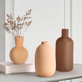 3 Pcs Ceramic Vases for Pampas Grass Modern Terracotta Vase Brown for Home Decor Round Matte Boho for Table Decor Living Room Minimalist Nordic Centerpiece Decorations, 7.1", 5.8", 4.9"