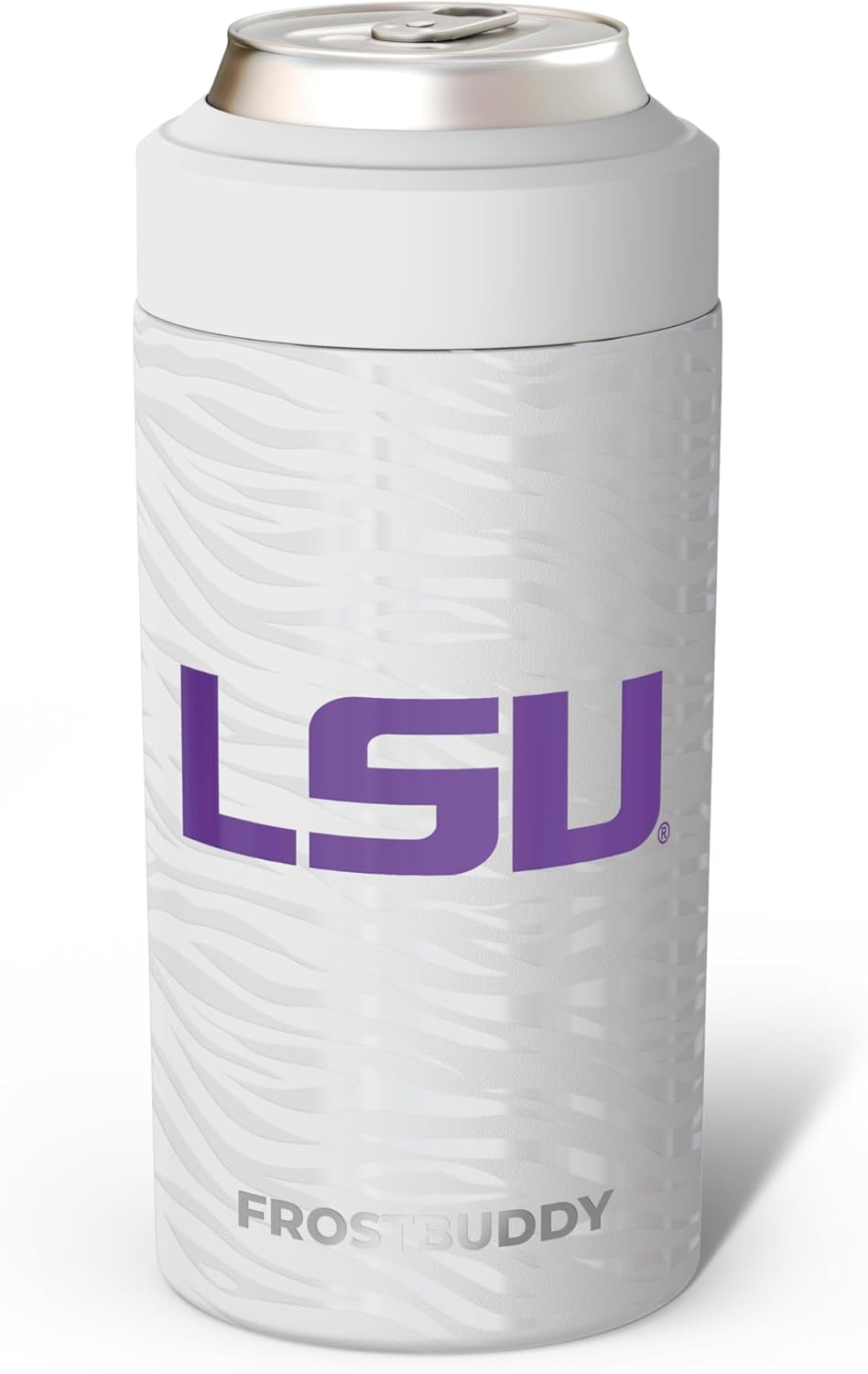 Frost Buddy NCAA Universal Buddy - Fits all - Stainless Steel Can Cooler for 12 oz & 16 oz Regular or Slim Cans & Bottles - Stainless Steel (College Team Tigers)