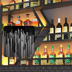 63in Large Wall Mounted Wine Rack, 4 Tier Metal Diamond Shaped Liquor Bottle Shelves Wine Glass Holder, Hanging Liquor Shelf Wall Mounted, for Home Bar Dining Room (4 Tiers Gold, 63 * 7.87 * 48.5INCH)