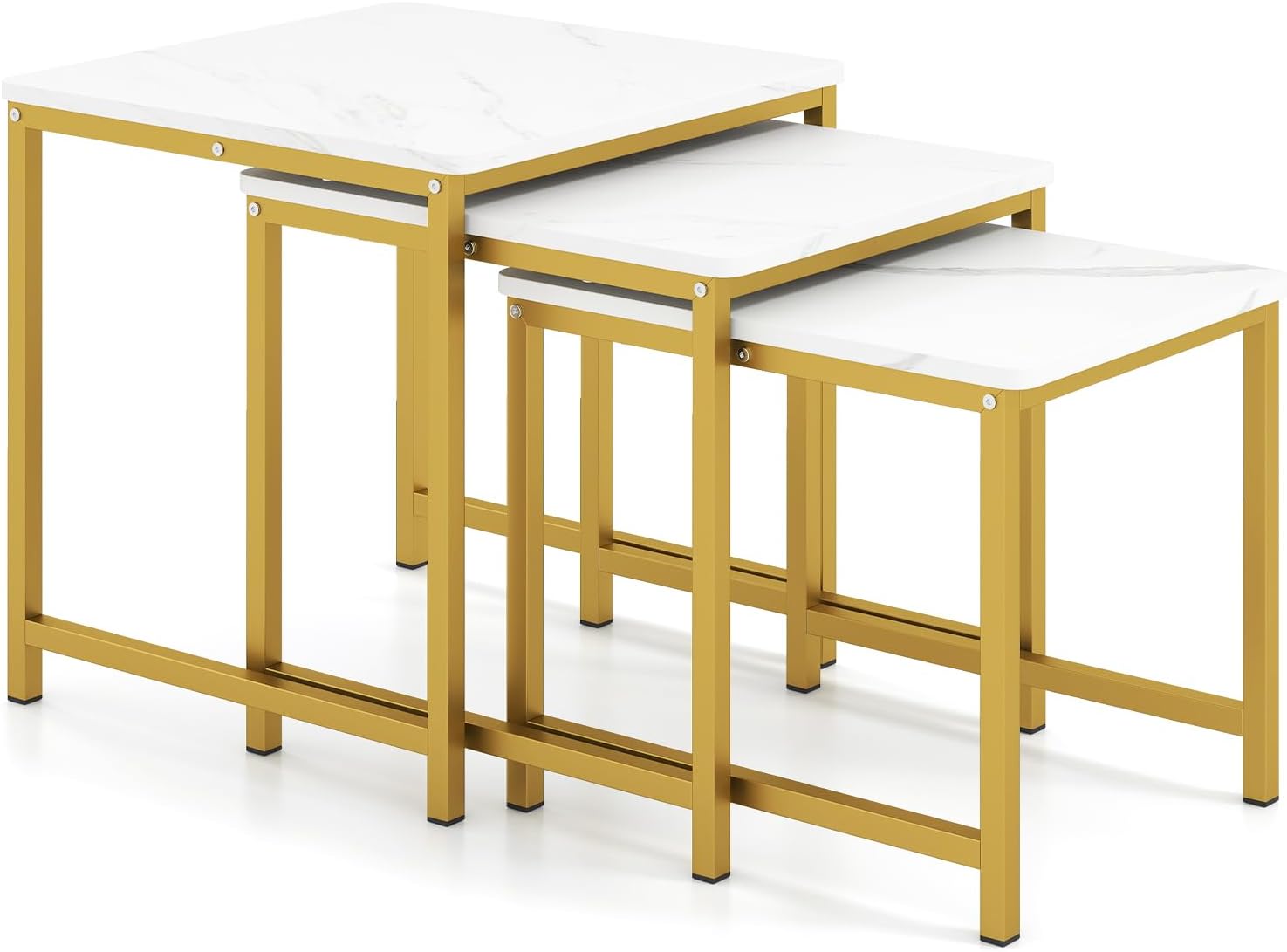 Giantex Nesting Coffee Table Set of 3, Small Center Tables, White | Faux Marble Coffee Table with Metal Frame, Space-Saving Stacking End Table for Small Space