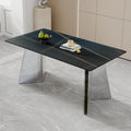 TesNus 63" Modern Dining Table Set for 4,Black Marble Dining Room Table Set for 4-6,Rectangular Sintered Stone Top with Stainless Steel Silver Base 5-7 Piece Kitchen Dining Table Set