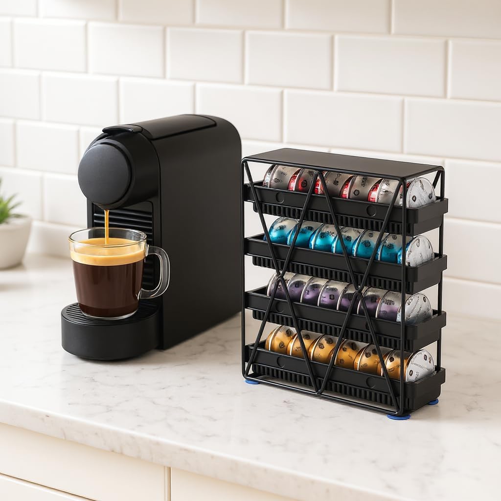 Coffee Pod Holder 4 Tier For Countertop, Black, 1pcs | Nespresso Vertuo Capsule 32 pod