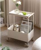 Coffee Table Living Room Small Trolley Wheeled Storage Rack Movable Sofa Side Table Retro Snack Shelf Side Table(White)