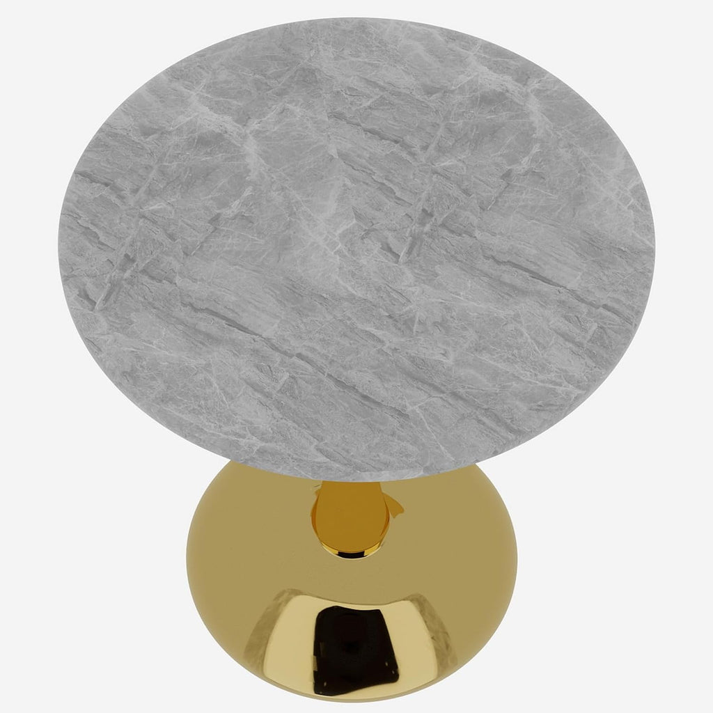 JOSHEN 28" Marble-Effect Bedside Table, Small Sofa Side Tables with Stable Pedestal, Small Sofa Couch Table with Smooth Surface for Living Room, Golden