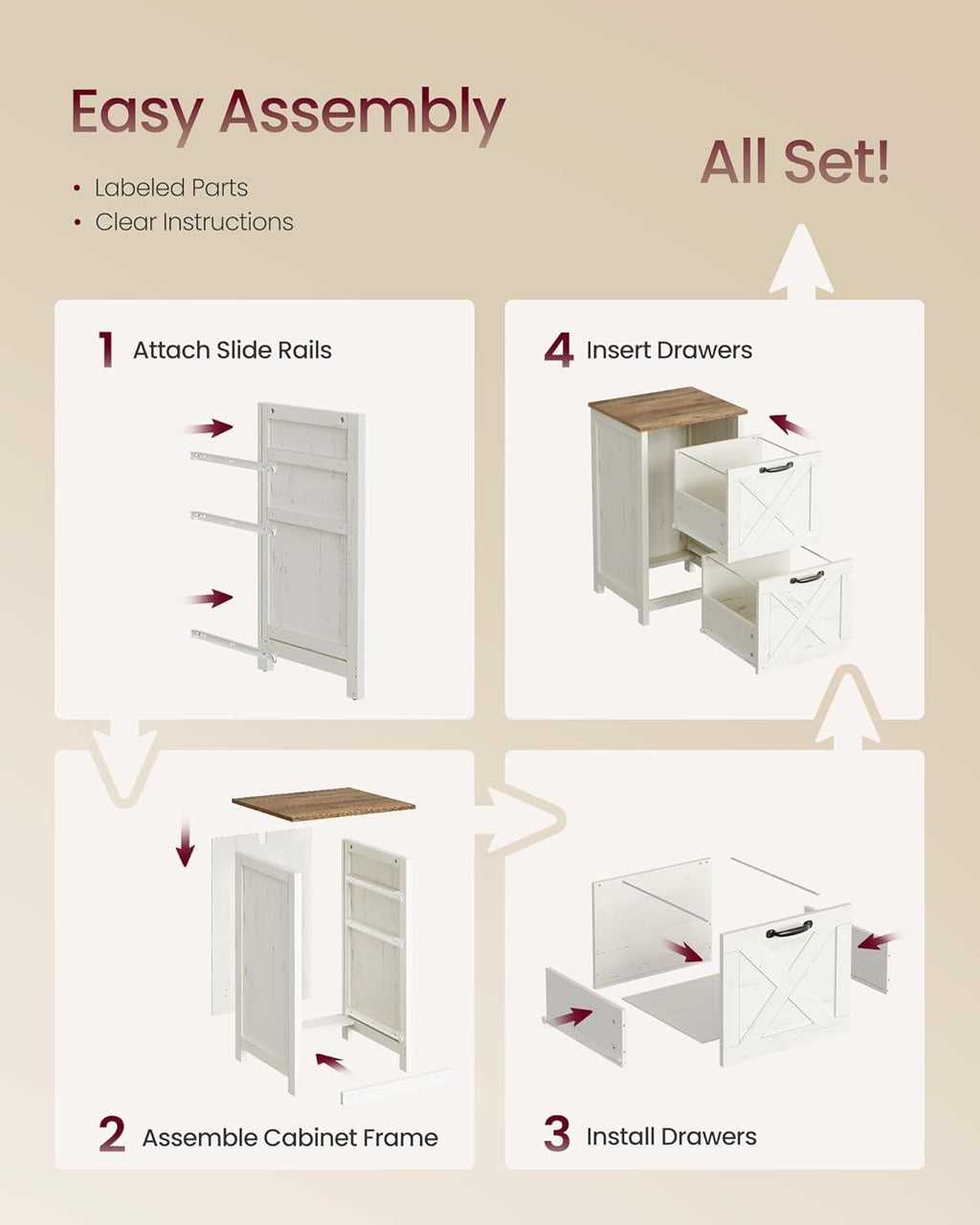 VASAGLE File Cabinet, 2-Drawer Filing Cabinet for Home Office, Modern Farmhouse, Adjustable Hanging Rail for A4 Letter Files, Printer Stand, Study Bedroom, Rustic White and Honey Brown UOFC086WJ02S