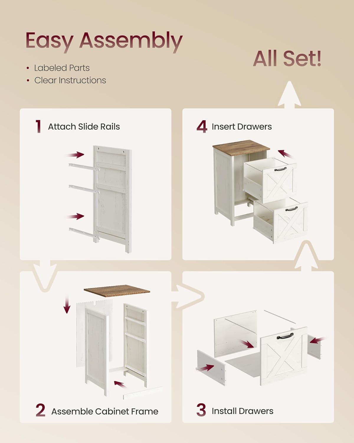VASAGLE File Cabinet, 2-Drawer Filing Cabinet for Home Office, Modern Farmhouse, Adjustable Hanging Rail for A4 Letter Files, Printer Stand, Study Bedroom, Rustic White and Honey Brown UOFC086WJ02S