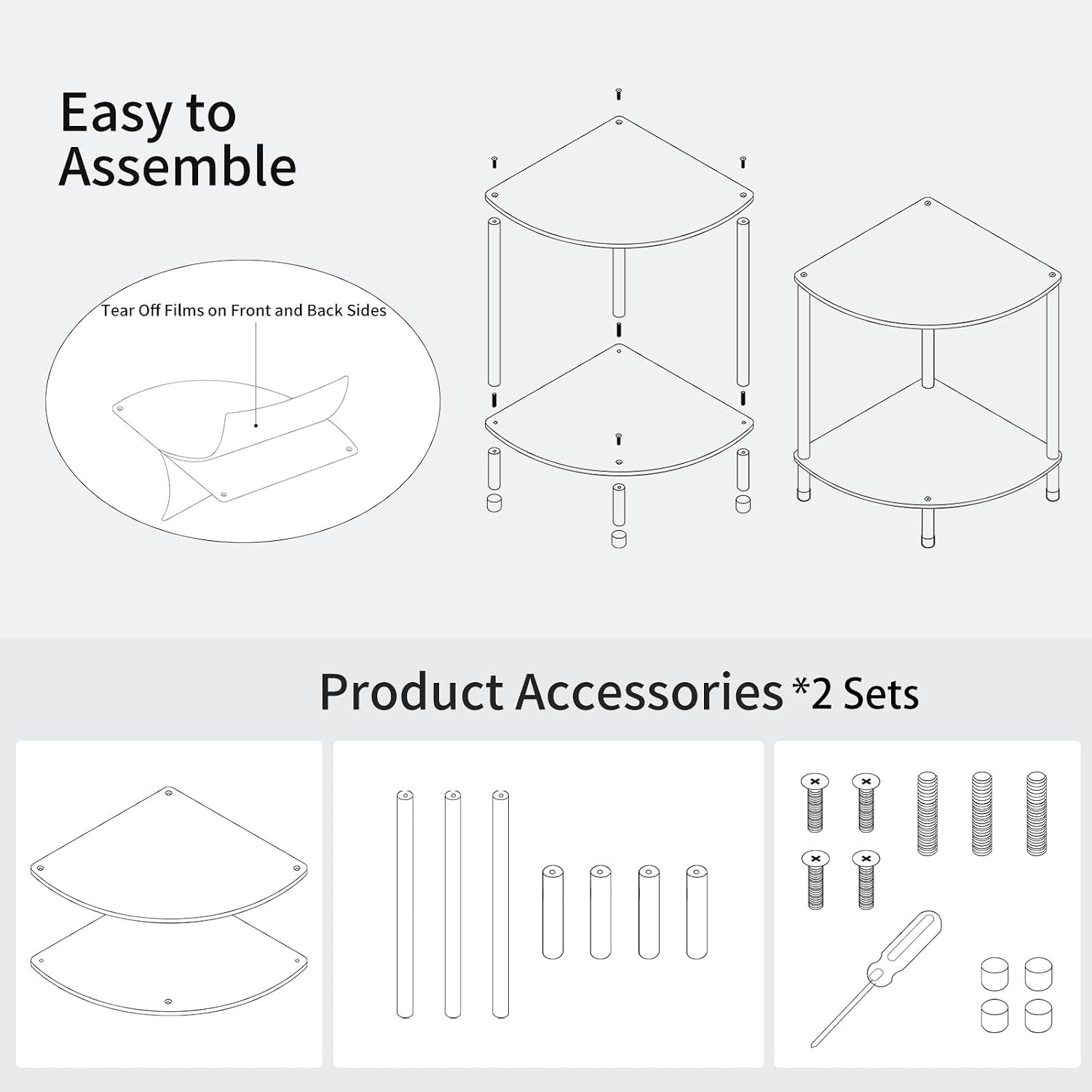 Clear Triangle Acrylic Side Table Set of 2 for Small Space, 11.81" L x 11.81" W x 19.82" H, 2-Tier Corner Shelf Stand End Table for Living Room Bedroom, Corner Rack Storage Shelf for Bathroom
