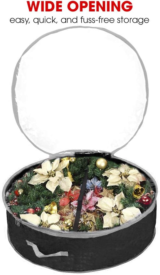 Christmas Wreath Storage Bag 48" with Clear Window | Extra Large Garland Xmas Wreath Container | Durable 600D Oxford Material | XL Huge 48” Holiday Wreath Bags Box (Black)