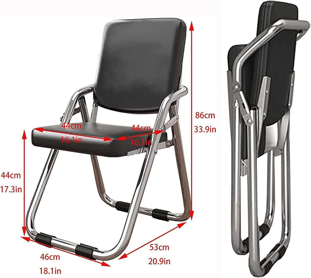 Portable Metal Folding Chair with Backrest and Padded Pu Leather Seat Comfy Dining Chair Foldable Stool(White)