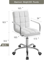 Kemon Office Chiar Desk Chair with Armrests/Wheels Pu Leather Mid Back Adjustable Height Computer Chair for Teens/Students 360°Swivel Rolling Tast Chair(White)