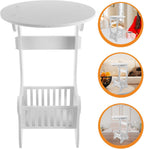 TOYANDONA Small Round Side Table with Storage White End Table Small Spaces Nightstand for Bedroom Living Room Balcony Bedside Laundry Room Shelf