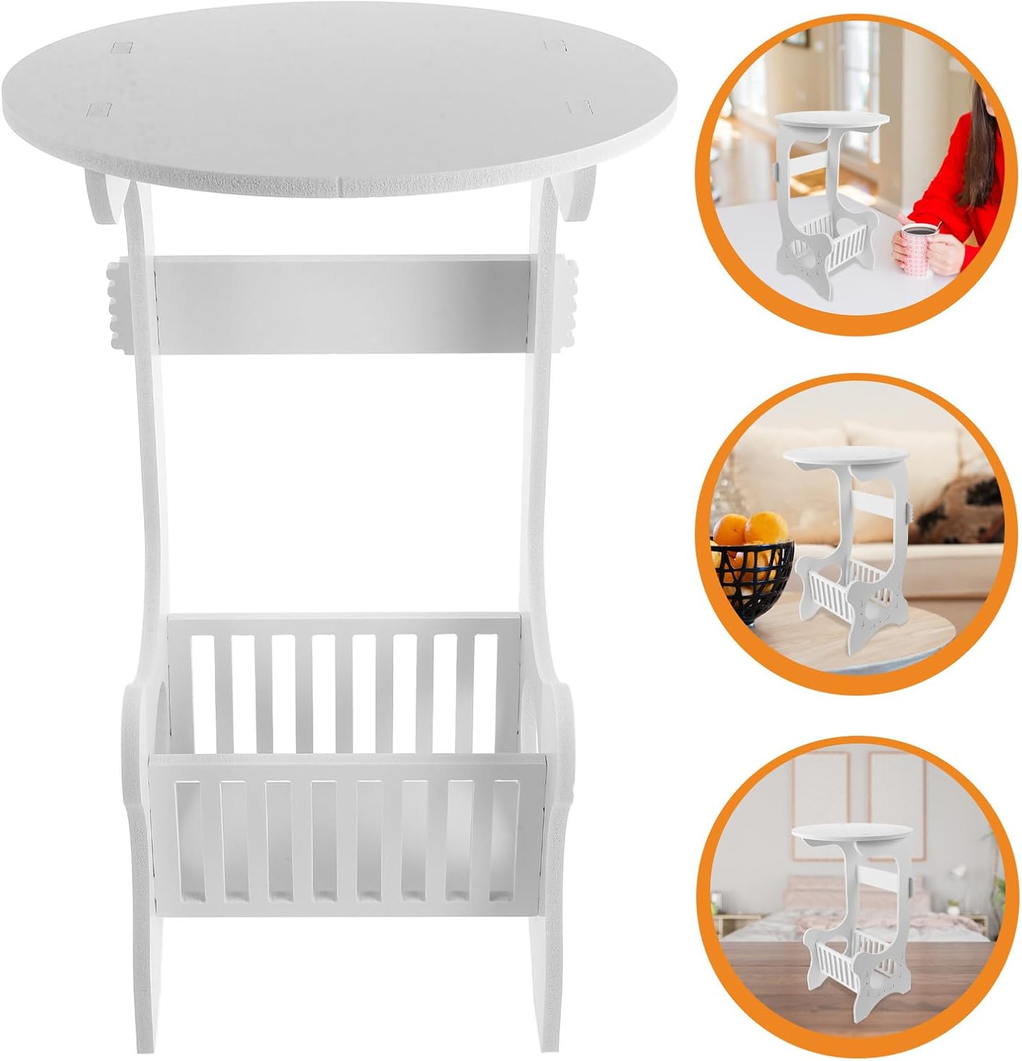 TOYANDONA Small Round Side Table with Storage White End Table Small Spaces Nightstand for Bedroom Living Room Balcony Bedside Laundry Room Shelf