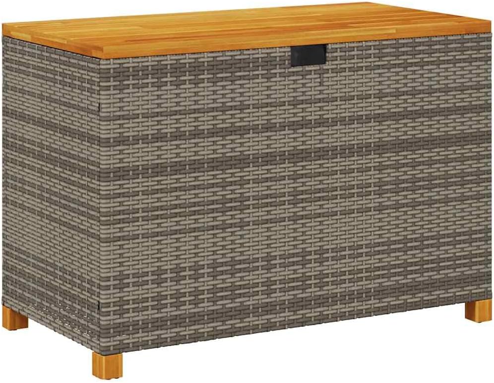 Patio Storage Box Gray 43.3x21.7x24.8 Inch Poly Rattan Acacia Wood Outdoor Storage Bench with Waterproof Bag