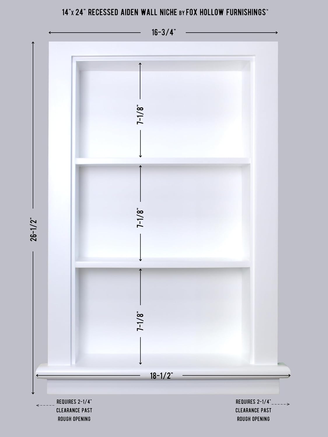 14x24 Aiden Recessed Wall Niche Medicine Cabinet Replacement, in The Wall Bathroom Cabinet Insert Shelf/Shelves, Made in North America, Real Wood, NO MDF, Plain, White