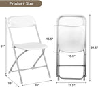 OS MOTOR Folding Chairs 10 Pack, Heavy-Duty Plastic Foldable Chairs with Sturdy Metal Frame, 350 lbs Capacity, Stackable Portable for Weddings, Parties, Office, Indoor, Outdoor Events, White
