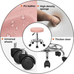 KKTONER Round Rolling Stool Chair PU Leather Height Adjustable Swivel Drafting Work SPA Shop Salon Stools with Wheels Office Chair Small (Pink)