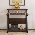 Altar Table with Dual-Tier Design, Compact Home Prayer Table with Storage Shelf for Buddha Statues, Incense, Offering(Brown,Large)