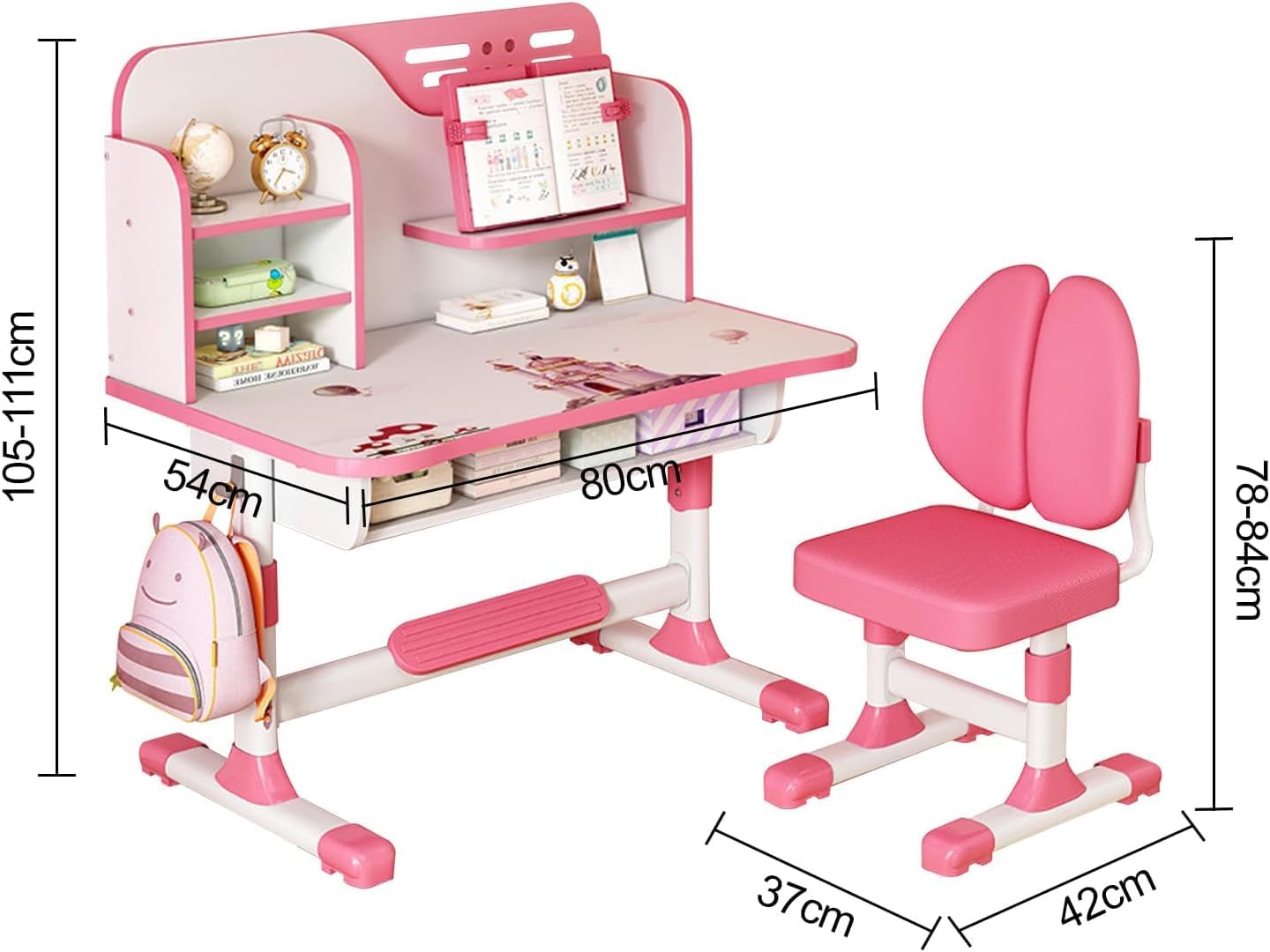 Kids Desk and Chair Set, Study Table and Chair, Desk for Kids, Children's Desks with Golden Distance Design, Homeschooling Writing Desk with Desktop for Boys and Girls (Pink 3)