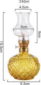 Vintage Style Oil Lamp with Glass Candle Holder, Glass Chamber Oil Lamp – Vintage GlassKerosene Lantern with Adjustable Wick, for Living Room and Bedroom Ambiance (White)